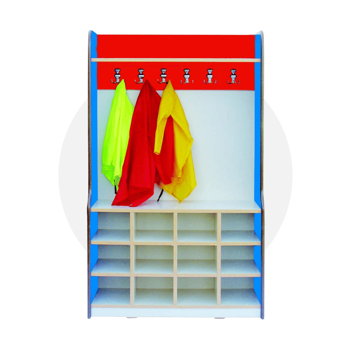 Askılıklı Portmanto ile anaokulu girişlerinde düzeni sağlayın! 18 mm sunta lam malzemeden üretilen, askılı ve ayakkabı bölmeli modeli hemen keşfedin.