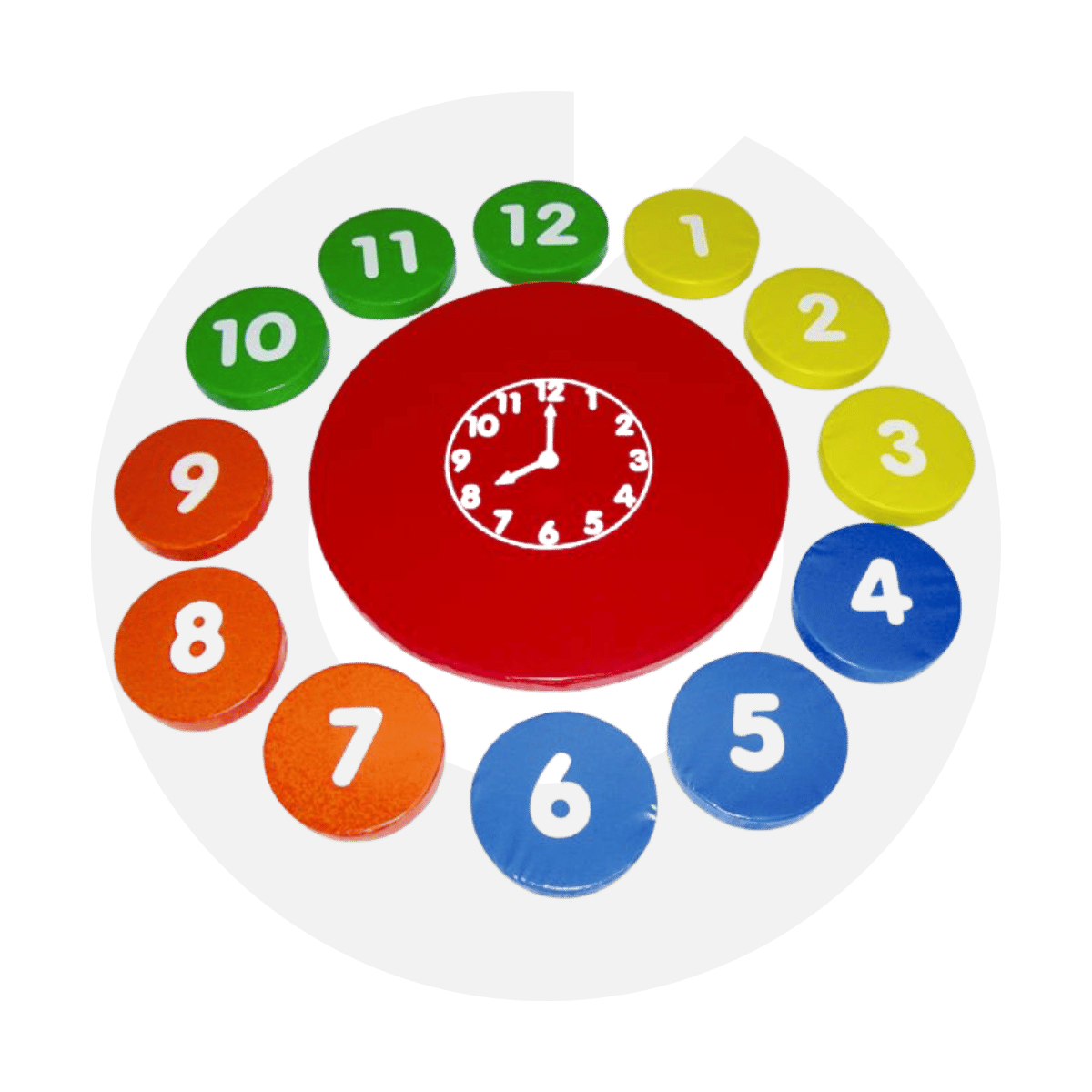 120 cm çapında eğitici saat minder grubu ve 12 adet rakamlı yer minderi