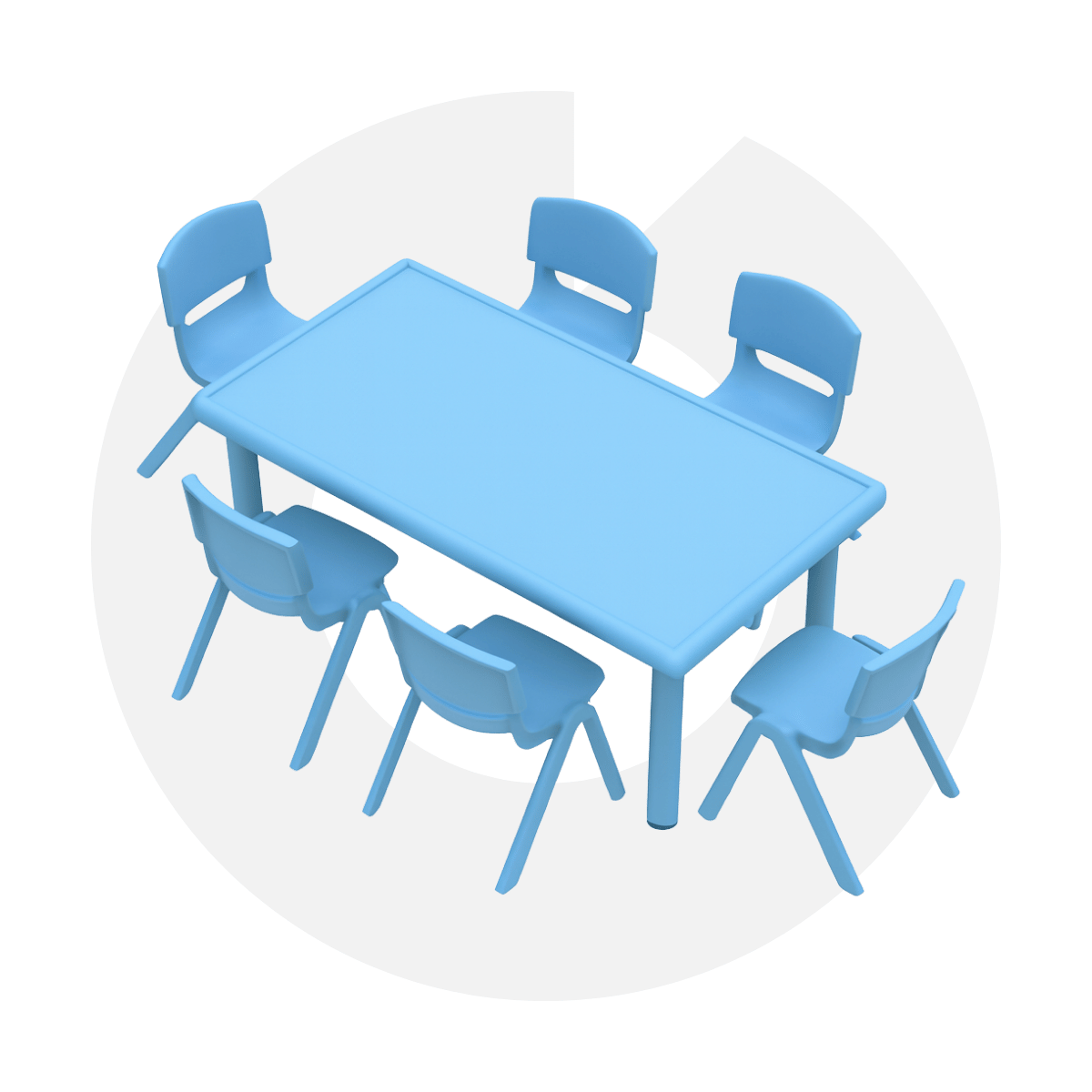 Anaokulları için özel tasarlanmış, ayarlanabilir metal ayaklı plastik masa. Hafif, dayanıklı, 4 renk seçeneği ile kreşler için ideal çözüm.
